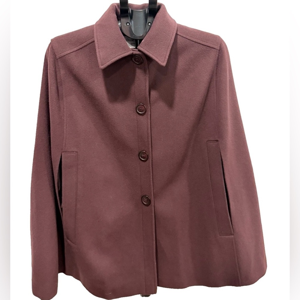 Helene Berman London SZ Small Wool Cashmere Blend Maroon Cape Button Front